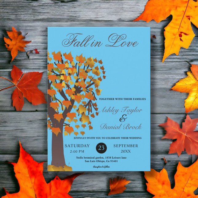 Invitation Elégant Boho Fall in Love Tree Blue Automne Mariag (Créateur téléchargé)