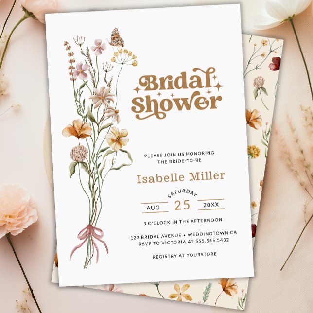Invitation Elegant Boho Fleur sauvage Fête des mariées floral (Elegant Boho Wildflower Floral Bridal Shower Invitation)