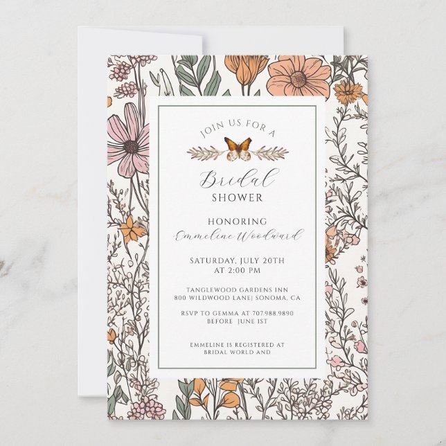 Invitation Elegant Boho Fleur sauvage Fête des mariées floral (Devant)