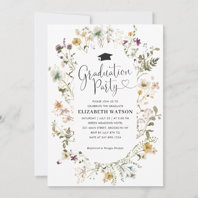 Invitation Élégant Boho Fleur sauvage Floral Graduation Party (Devant)