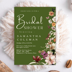 Invitation Elégant Boho Fleur sauvage Moss Fête des mariées v
