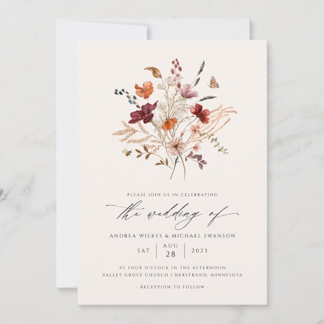 Invitation Elegant Boho Fleur sauvage photo Mariage de automn (Devant)