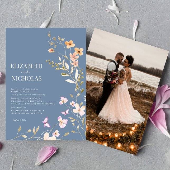 Invitation Elegant Boho Fleur sauvage Photo Mariage Décontrac (Créateur téléchargé)