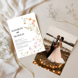 Invitation Elegant Boho Fleur sauvage Photo Mariage Décontrac