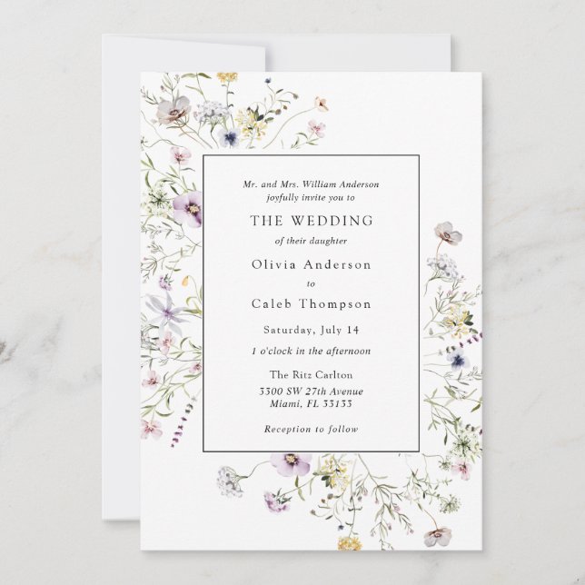 Invitation Elégant Boho Fleur sauvage Verdure Cadre Mariage I (Devant)