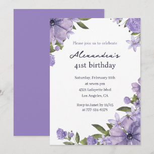 Invitation Elégant Boho Floral Aquarelle 41e anniversaire