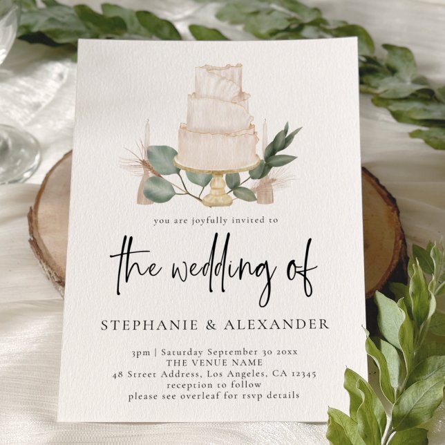 Invitation Élégant Boho Floral Cake QR Code Mariage (Créateur téléchargé)