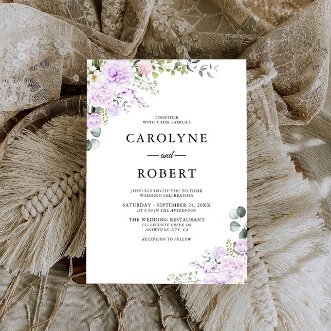 Invitation Elégant Boho Floral Dusty violet Mariage (Créateur téléchargé)