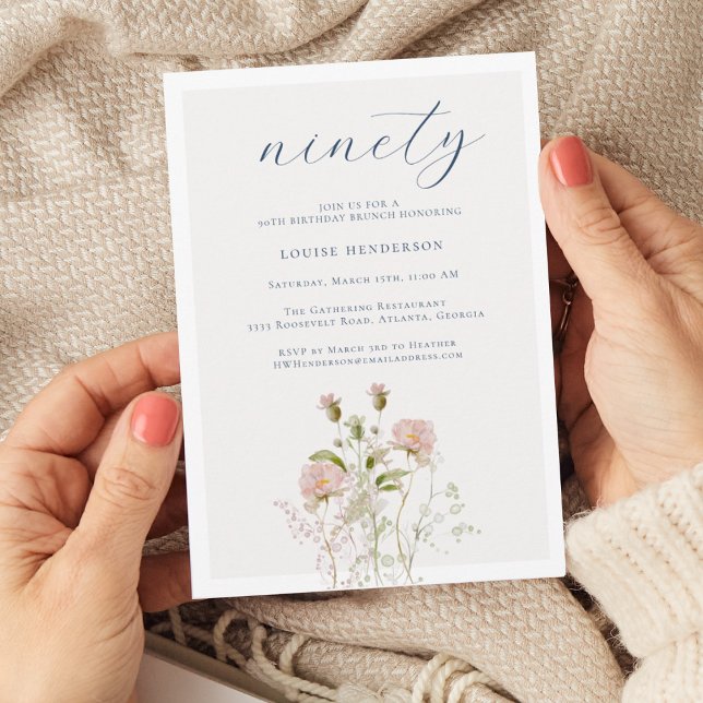 Invitation Elégant Boho Floral Fleur sauvage 90e fête d'anniv (Créateur téléchargé)
