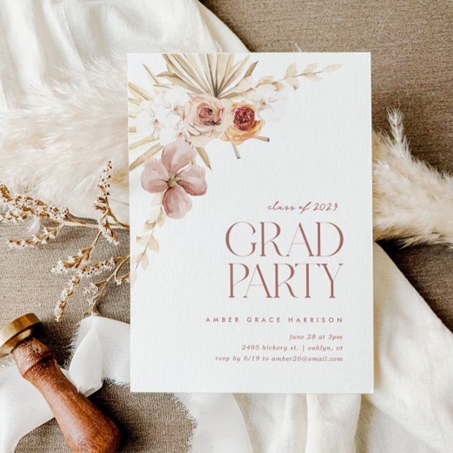 Invitation Élégant Boho Floral Grad Party | Graduation (Elegant Boho Floral Grad Party | Graduation Invitation)