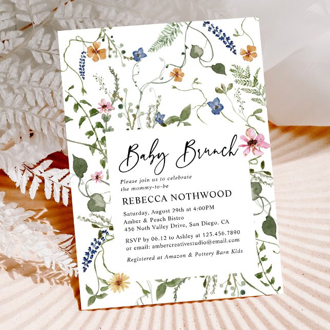 Invitation Elégant Boho Floral Neutral Baby Brunch Douche (Créateur téléchargé)
