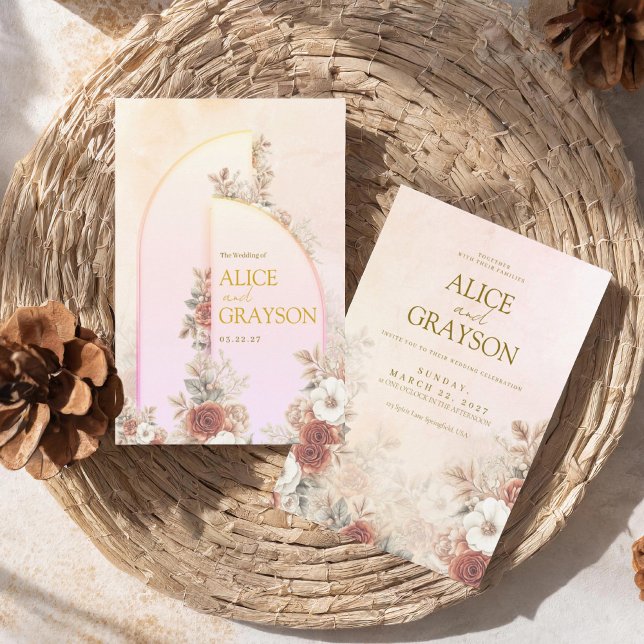 Invitation Elegant Boho Floral Purple Pink Modern Wedding  (Créateur téléchargé)