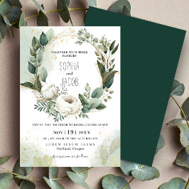 Invitation Elégant Boho Gold Green Eucalyptus Winter