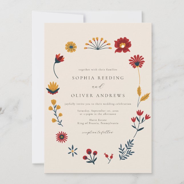 Invitation Élégant Boho Hygge Floral Photo Mariage (Devant)