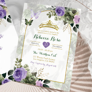 Invitation Elégant Boho Lilac Purple Sage Green Quinceañera
