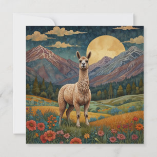 Invitation Elégant boho llama alpaga paysage vintage