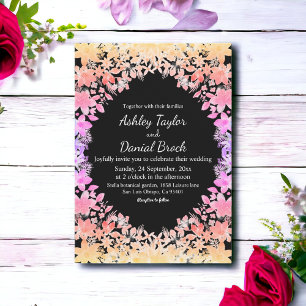 Invitation Elégant Boho Lumineux Rose Black Floral Mariage