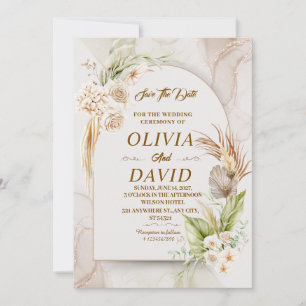 Invitation Elégant Boho Mariage Beige Floral Enregistrer la d
