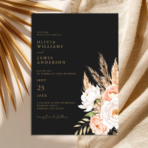 Invitation Élégant Boho noir Chic Floral Mariage de automne