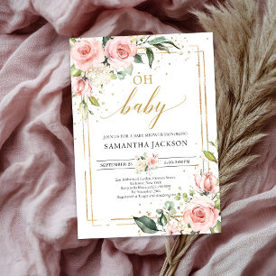 Invitation Élégant boho oh baby shower fleuri rose luxuriant