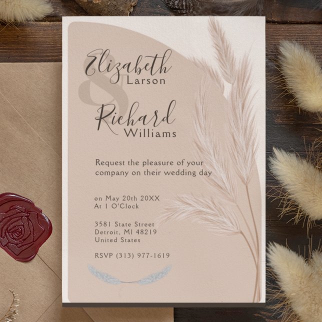 Invitation Elégant Boho Pampas Grass Mariage moderne (Créateur téléchargé)