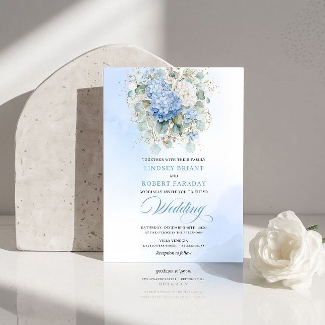 Invitation Elegant Boho Pastel Blue Hydrangea Wedding Invite (Elegant Boho Pastel Blue Hydrangea Wedding Invitation)