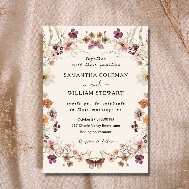 Invitation Elégant Boho Pastel Fleur sauvage Mariage moderne (Créateur téléchargé)