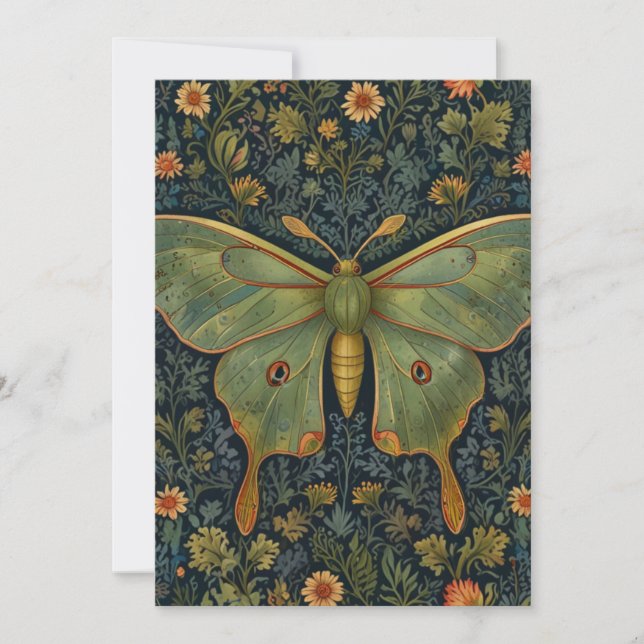 Invitation Élégant boho rétro Luna moth botanique (Devant)