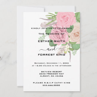 Invitation Elégant Boho rose blanc bouquet Mariage