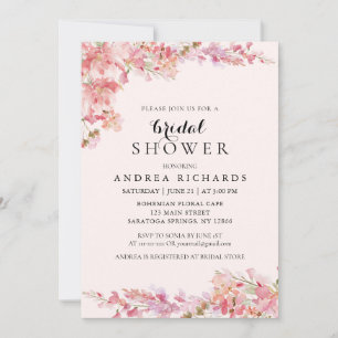 Invitation Élégant Boho Rose Fleur Watercolor Mariage Shower