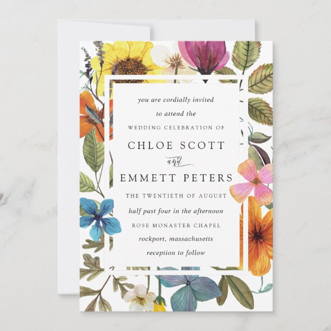 Invitation Elegant Boho Rustic Fleur sauvage Mariage d'été (Devant)