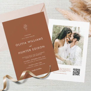 Invitation Elegant Boho Terracotta QR Code Mariage