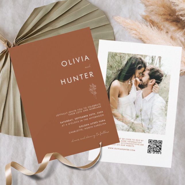 Invitation Elegant Boho Terracotta QR Code Mariage (Créateur téléchargé)