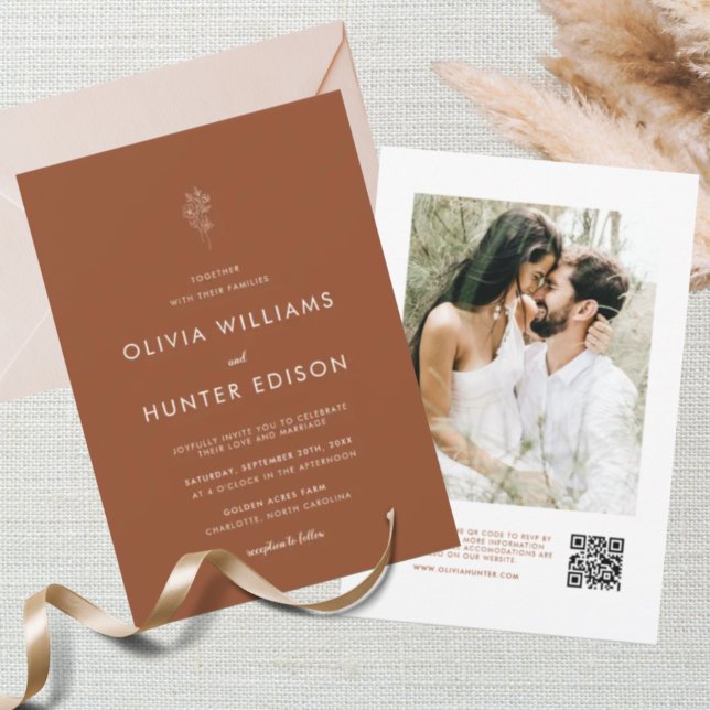 Invitation Elegant Boho Terracotta QR Code Mariage (Créateur téléchargé)