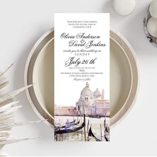 Invitation Elégant Boho Watercolor Venice Script Mariage (Créateur téléchargé)