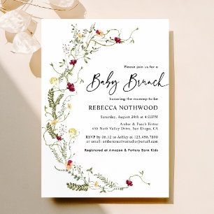 Invitation Elegant Boho Wreath Fleur sauvage Baby Brunch