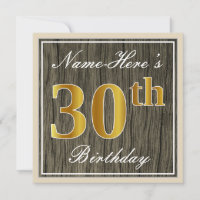Élégant, Bois Faux, Or Faux 30e Anniversaire + Nom