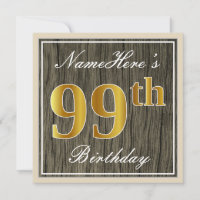 Élégant, Bois Faux, Or Faux 99e Anniversaire + Nom
