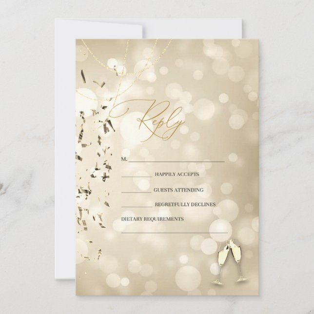 Invitation Elegant Bokeh,Confetti Wine Glasses Wedding (Devant)