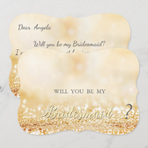 Invitation Elégant Bokeh Glittery Gold, Bridesmaid Card
