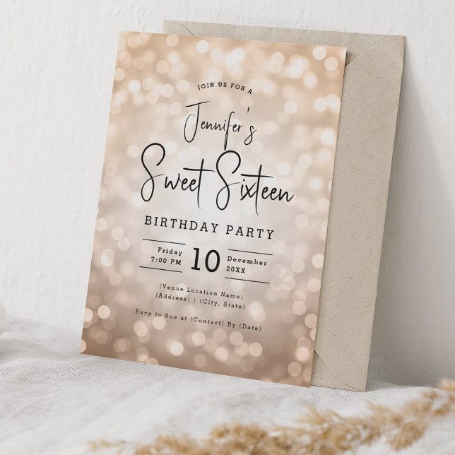Invitation Elégant Bokeh Modern Script Sweet 16 Rose Gold (Elegant Bokeh Modern Script Sweet 16 Rose Gold Invitation)