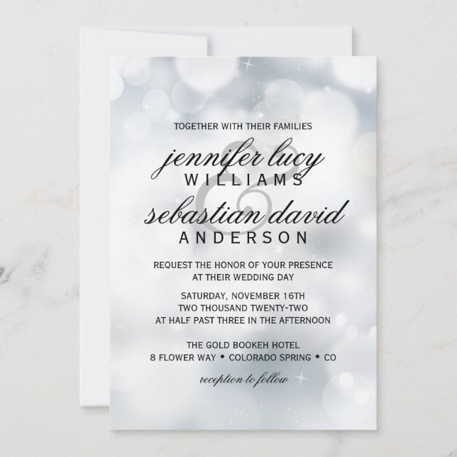 Invitation Élégant Bokeh Silver Light Chic Mariage (Devant)