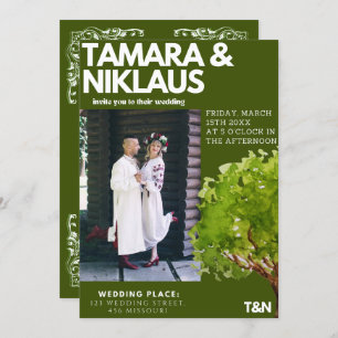 Invitation Élégant Bold Forest Green Slavic Photo Mariage