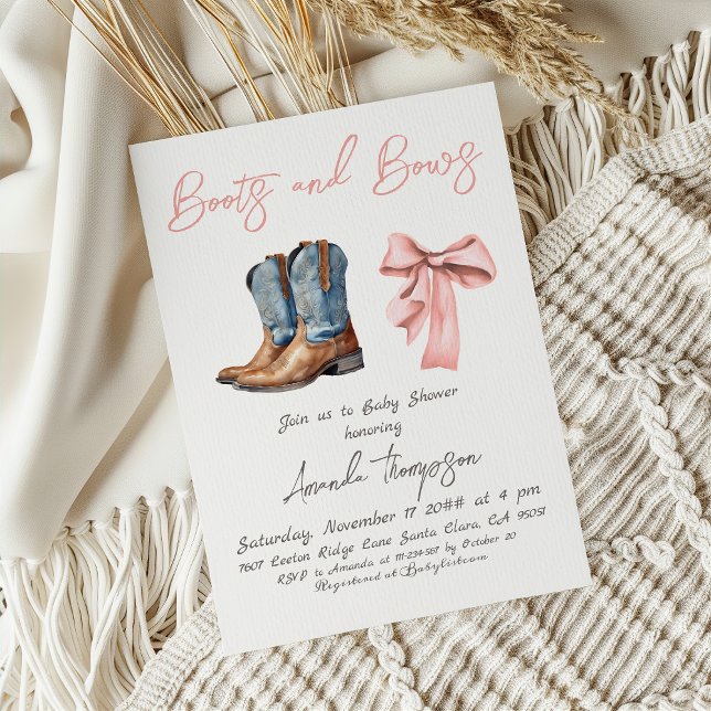 Invitation Elegant Boots and Bows Pink Girl Baby Shower (Créateur téléchargé)
