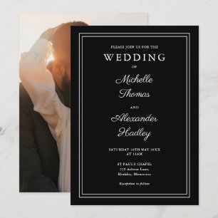 Invitation Elégant Bordure Mariage photo noir et blanc