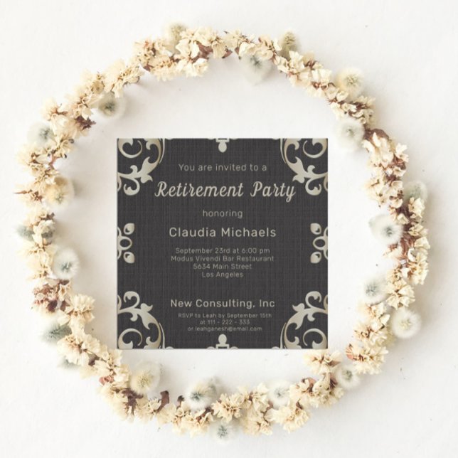 Invitation Elégant Bordure Or Sur Black Retraite Party (Créateur téléchargé)