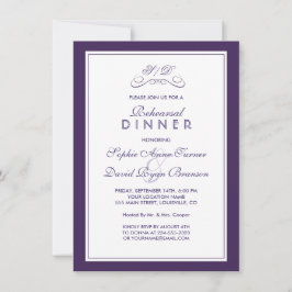 Invitation Élégant Bordure violet et blanche RÉPÉTITION DINER