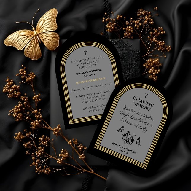 Invitation Elegant Botanical Butterflies Motivational Quote (Funeral Invitation with Motivational Quote and Elegant Botanical Butterfly Design.)
