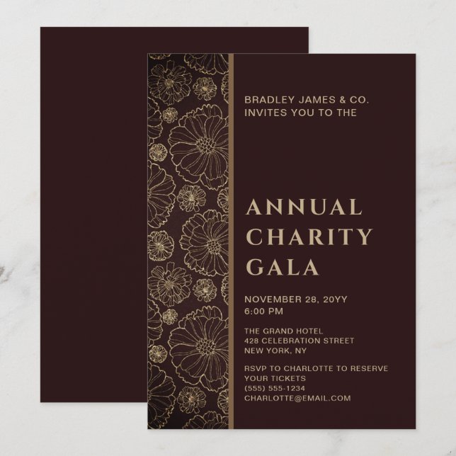 Invitation Élégant Botanical Charity Event Gala Party (Devant / Derrière)