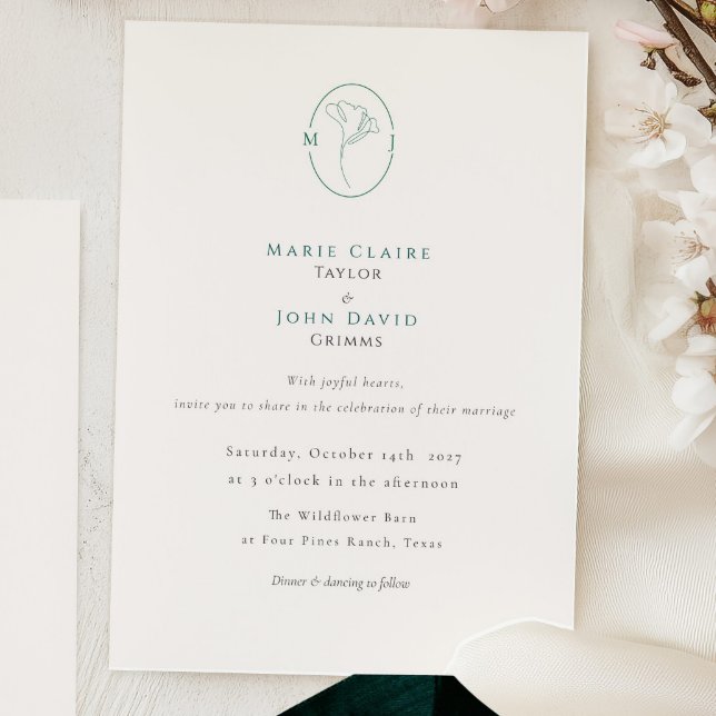 Invitation Elegant Botanical Emerald Monogram Wedding (Créateur téléchargé)